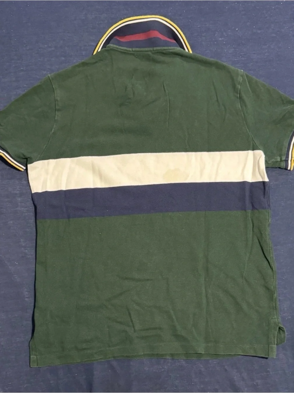 Men’s Medium Slim Fit Ralph Lauren Green, Navy & White Striped Polo Shirt